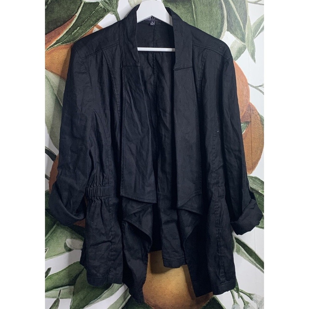 NYDJ Size 14 Black Linen Blend Open Blazer Jacket